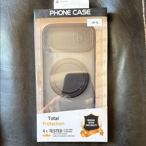 New Rugged I-Phone 15 Phone Case Black with Slid Camera and Kickstand